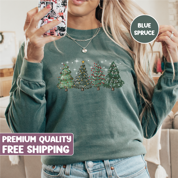 Green Christmas Trees Long Sleeve